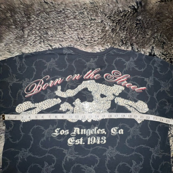 Rare SMET by Christian Audigier “Born on the Street" Y2k rhinestones T-shirt, XL - Picture 6 of 12